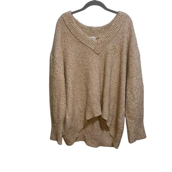 Ava & Viv Gold Sparkle V Neck Sweater Long Sleeve 1X Soft Sherpa Oversized Loose - Picture 1 of 10